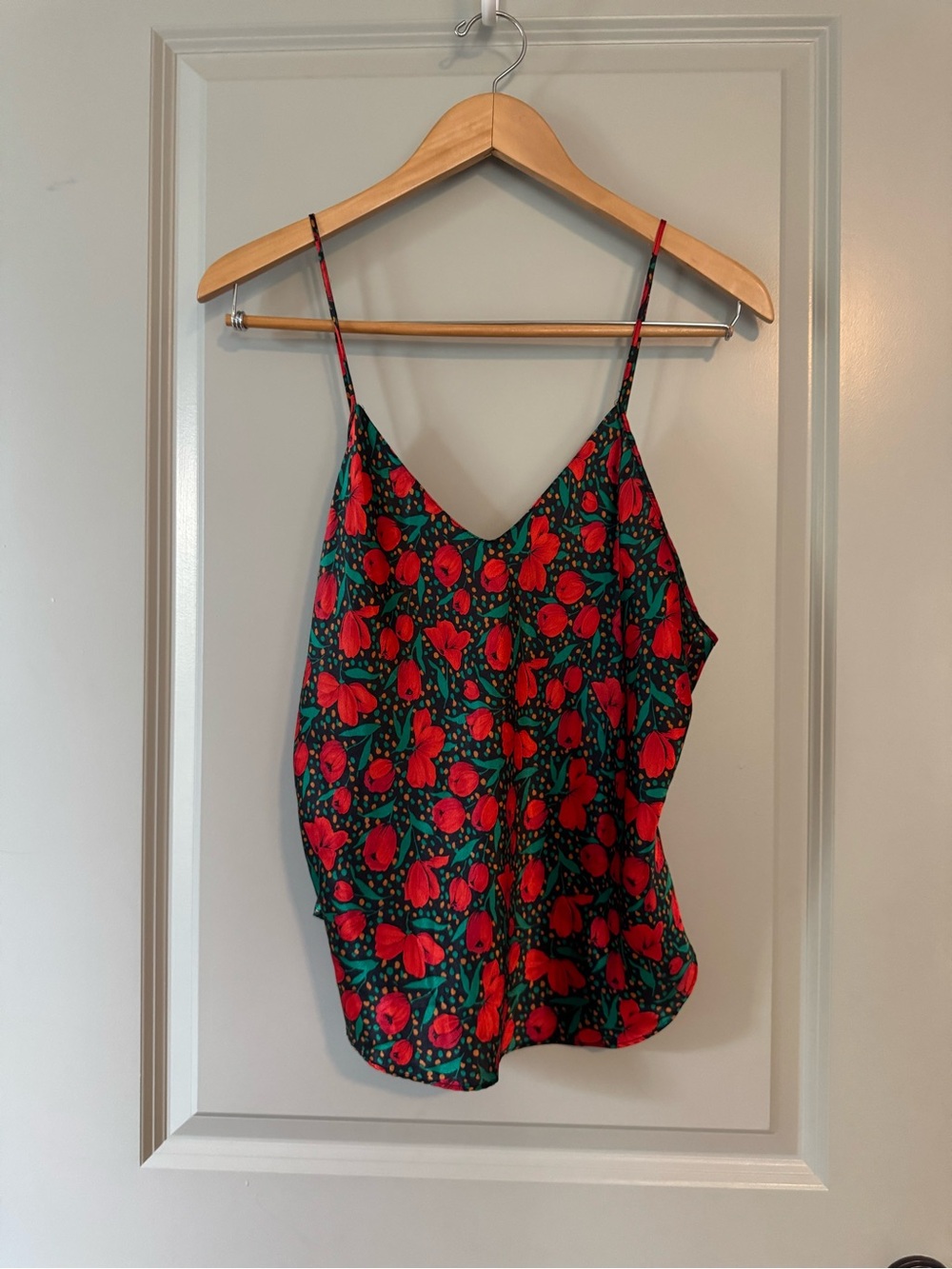 Floral Silky Vintage V-Neck Cami Top